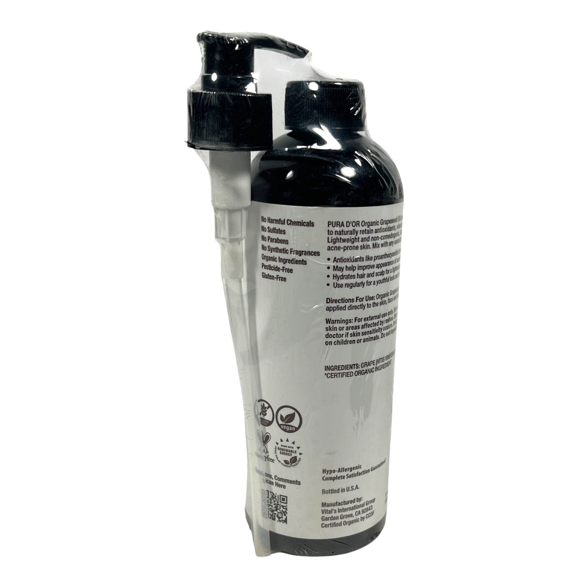 Organic Grapeseed Oil 16oz with Pump - Pure Natural Skin & Hair Moisturizer