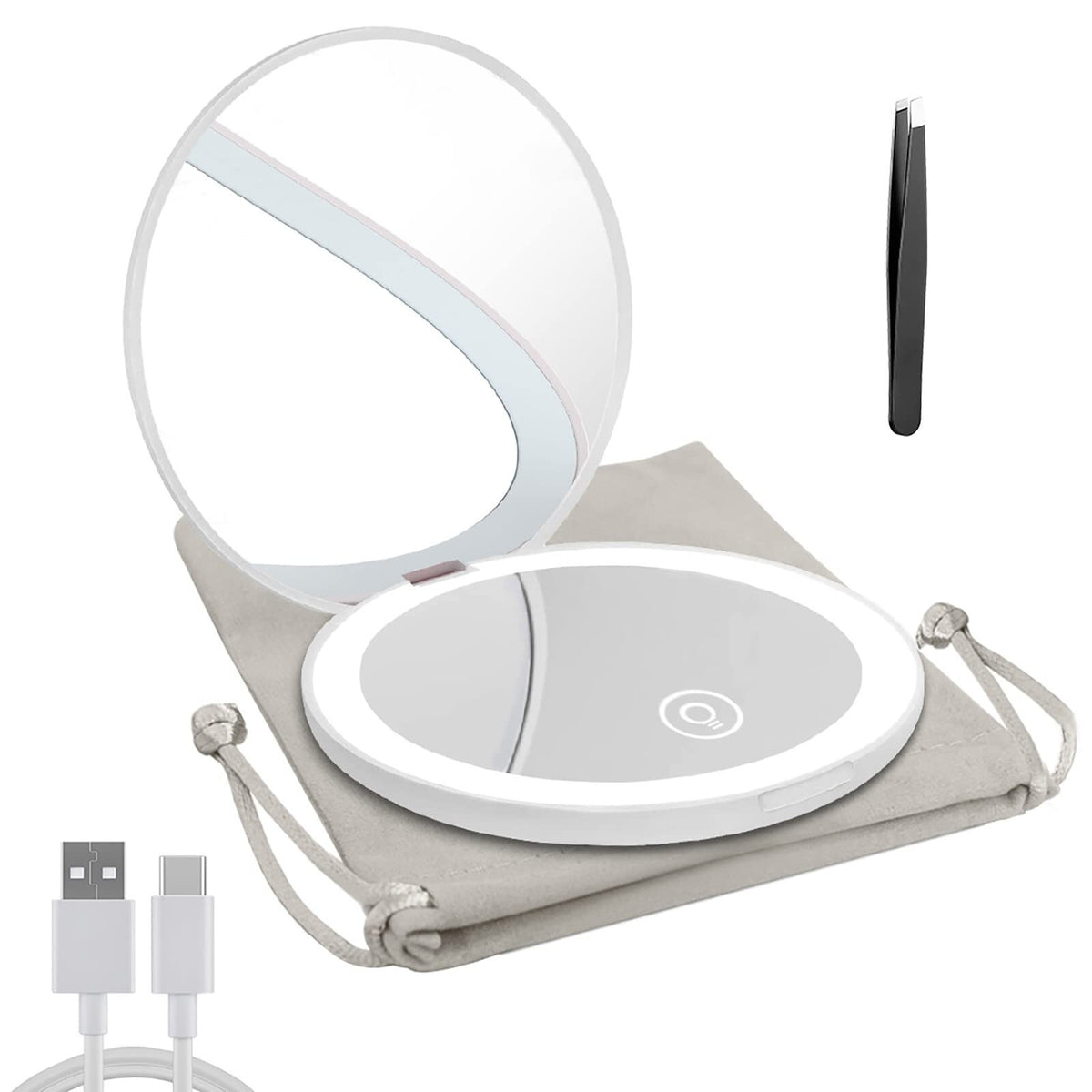 Rechargeable LED Travel Compact Mirror with 10x Magnification - 3.5 Inch