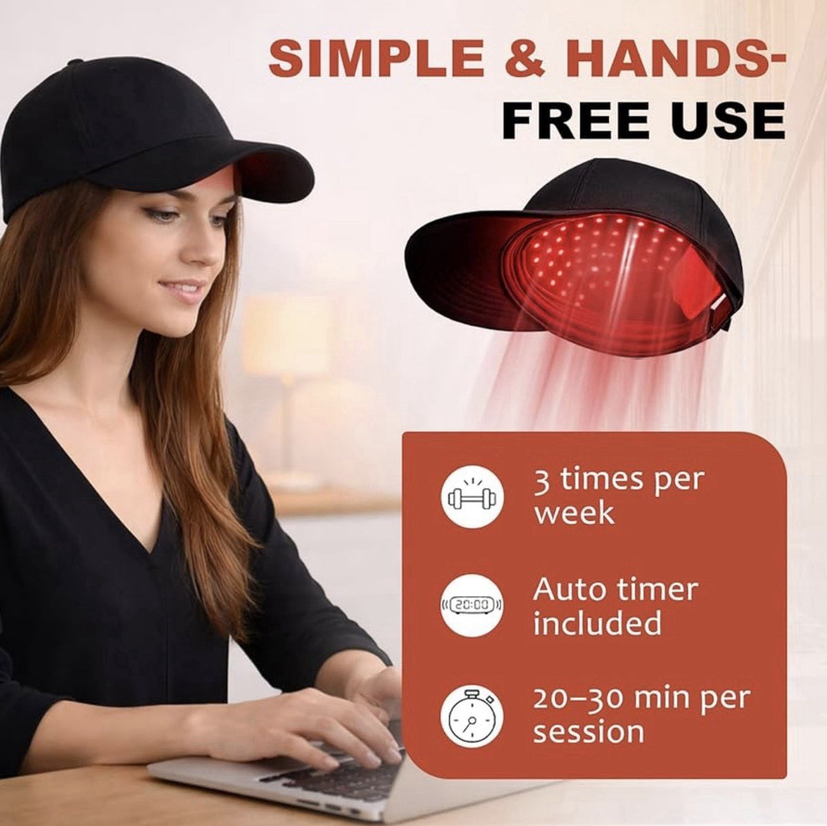 Red Light Therapy Hat for Hair Growth - LED Rechargeable Cap