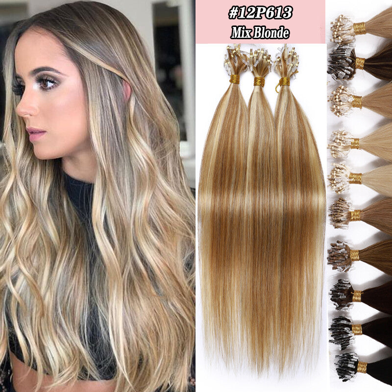Micro Ring Hair Extensions - Remy Human Hair, Straight, Multiple Lengths & Colors
