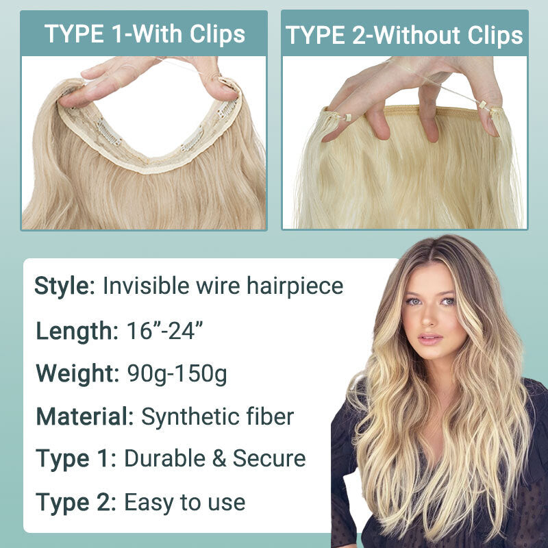 Invisible Headband with Ring and Hidden Wire for Hair Extensions - Long Wavy Style