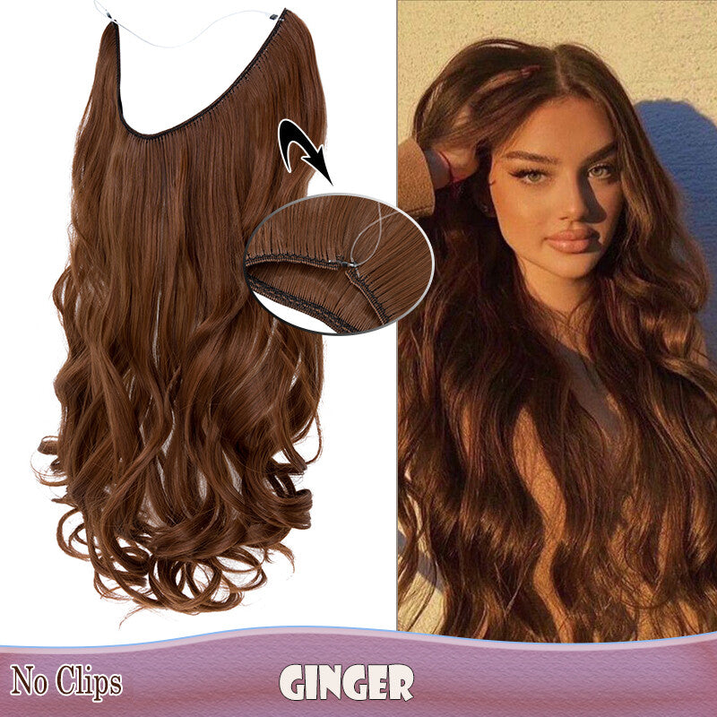 Invisible Wire Clip-In Hair Extensions with Clips & Replacement Wires - Natural & Wavy, 20/24 Inch