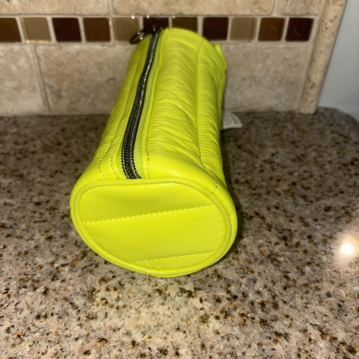 Neon Yellow Lime Quilted Makeup Bag - Travel & Gym Accessory, 8.5" x 3.75"