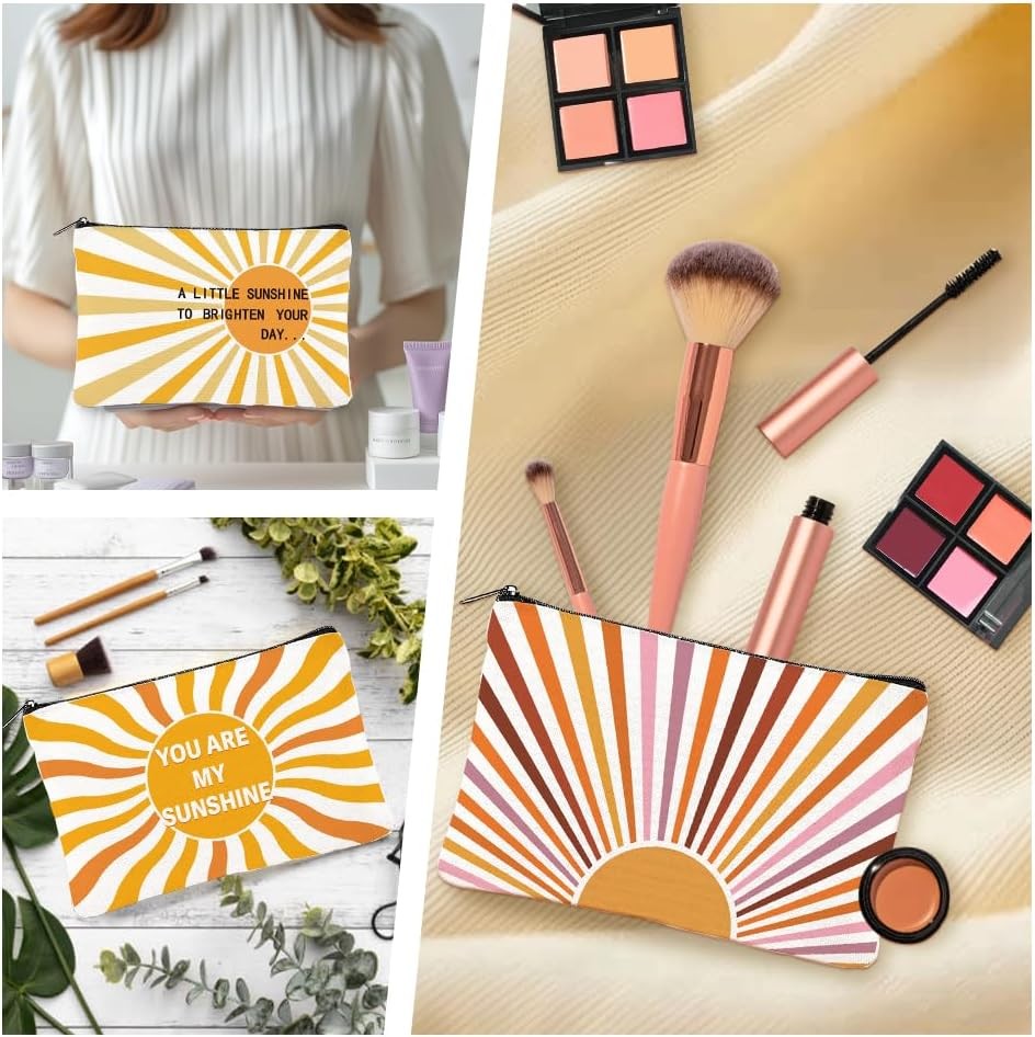 Sunshine Canvas Makeup Bags 4 Pack – Travel Cosmetic Pouches with Zipper, 9.06 x 5.9 inches