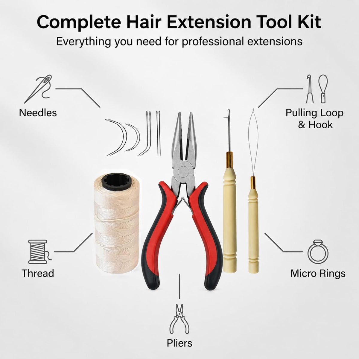 Hair Extensions Tool Kit: 200 Pcs Silicone Lined Micro Links Beige