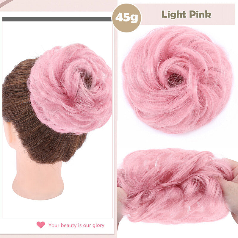 Natural Human Hair Messy Bun Ponytail Extensions with Curly Scrunchie Updo