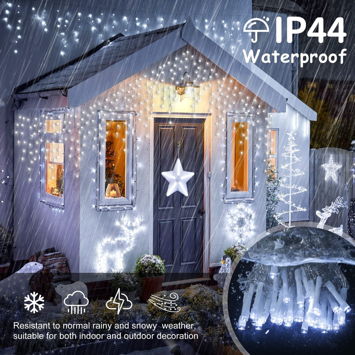 White Christmas Icicle Lights 300 LED 33FT Waterproof String Curtain Lights