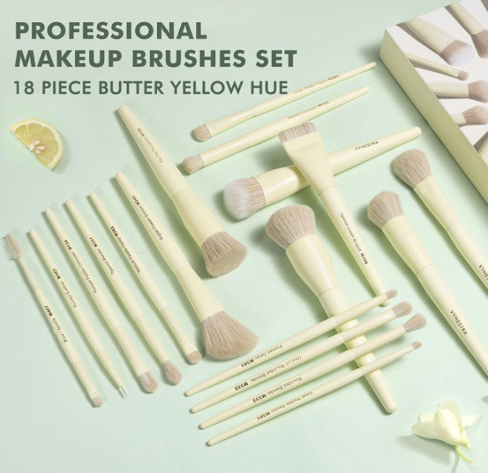 18-Piece Makeup Brush Set with Labeled Handles - Face & Eye Brushes