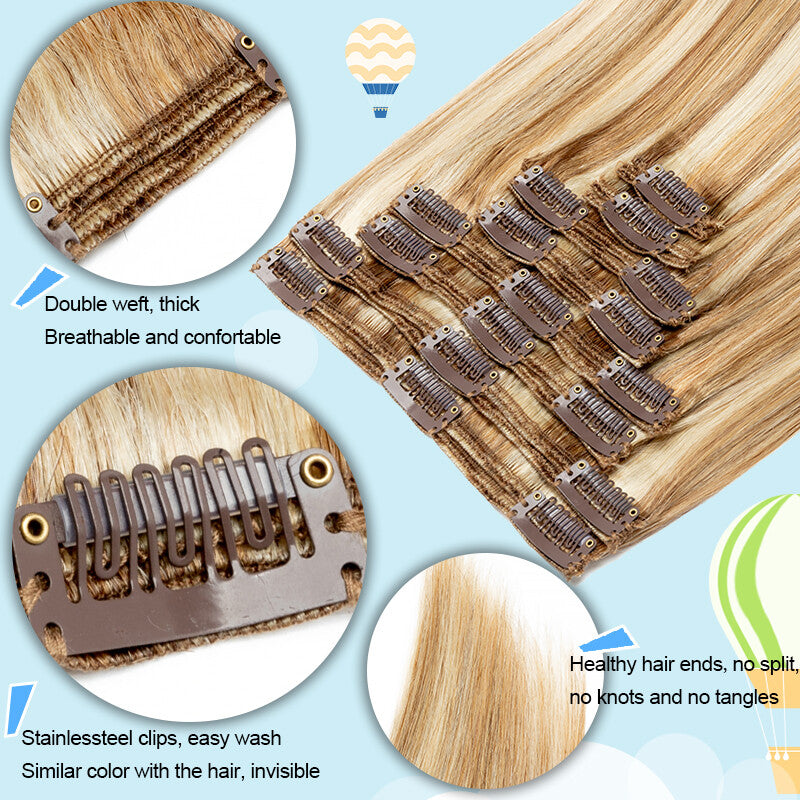 Thick Double Weft Clip-In Human Hair Extensions Full Head 150-170g