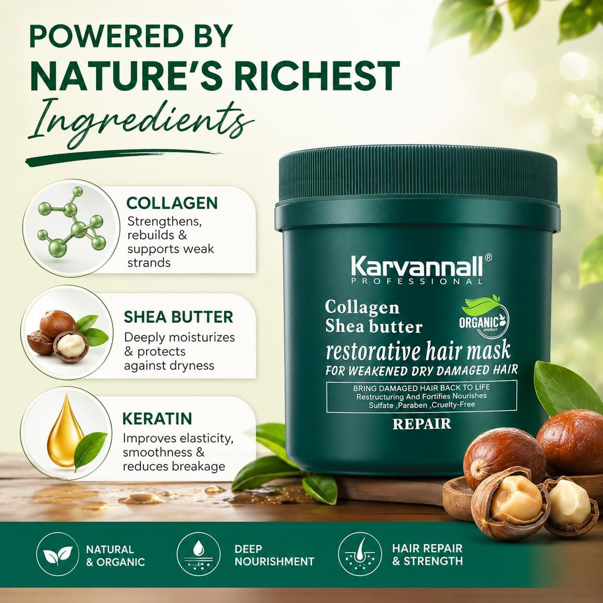Shea Butter Collagen Hair Mask - Deep Repair & Hydration for Damaged Hair - 16.9 Fl Oz