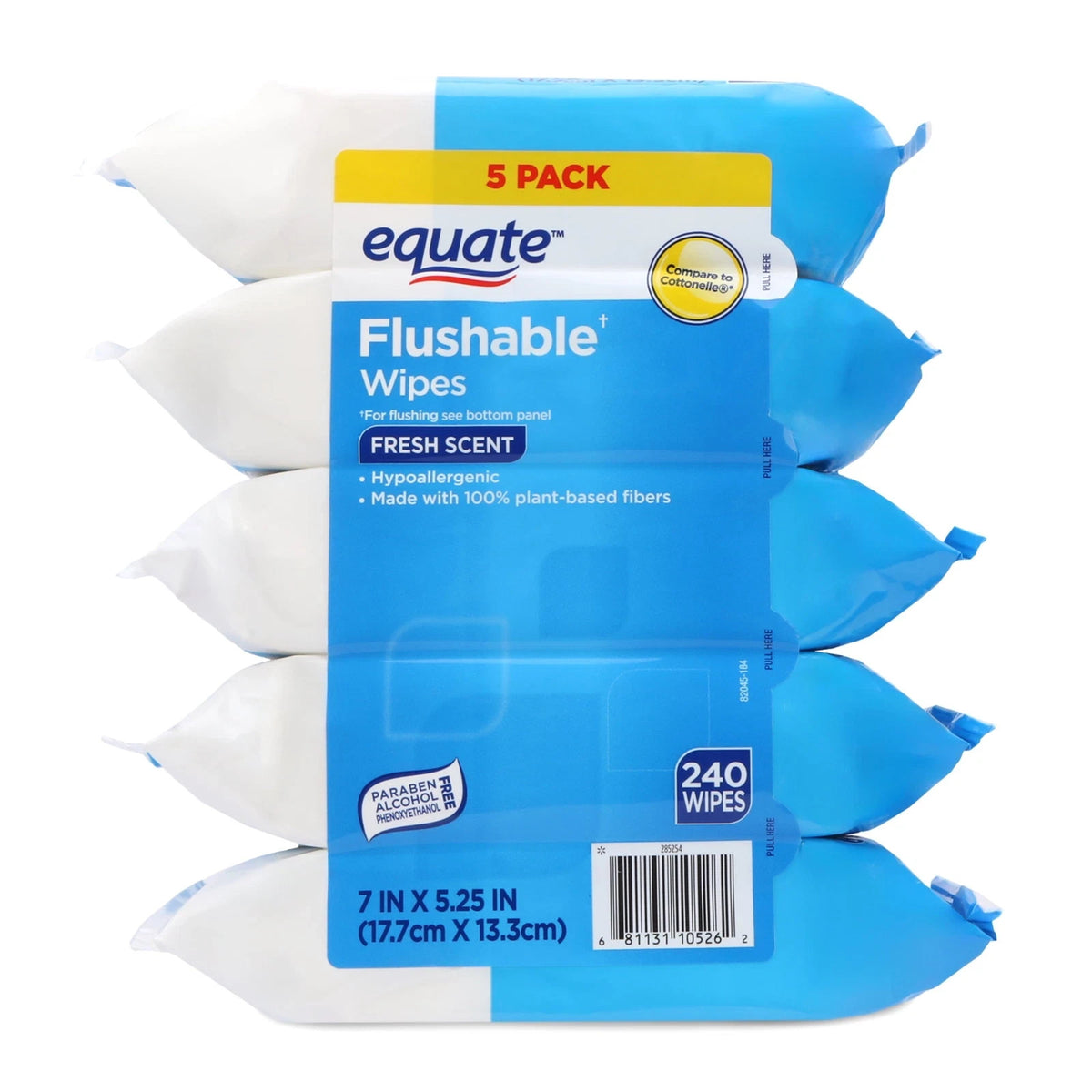 Hypoallergenic Flushable Wet Wipes with Fresh Scent - 240 Count, 5 Pack