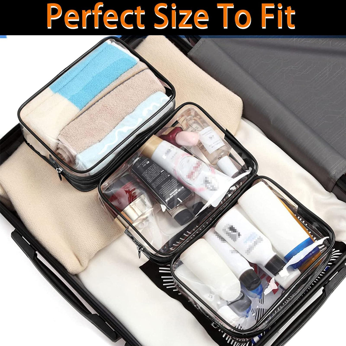 Clear TSA Approved Travel Cosmetic Bag Set - Waterproof PVC Organizer, 6 Pieces