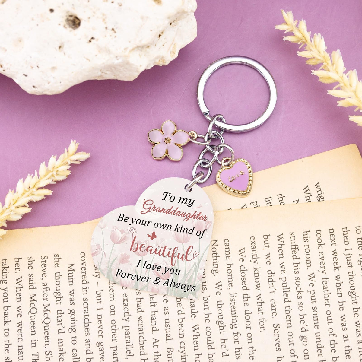 Cute Granddaughter Keychain from Grandma - Personalized Gift, Pink, Lightweight Stainless Steel