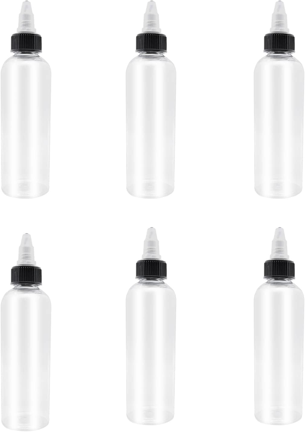4Oz Refillable Plastic Squeeze Bottles with Twist Top - 6 Pack