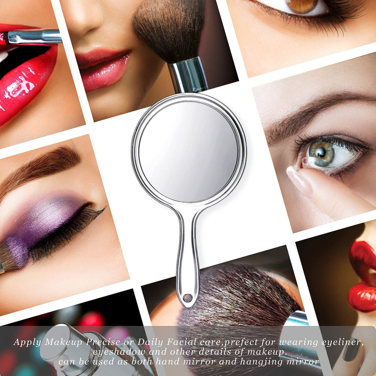 Double-Sided Handheld Mirror with 1X/2X Magnification - Clear, Portable Vanity Mirror