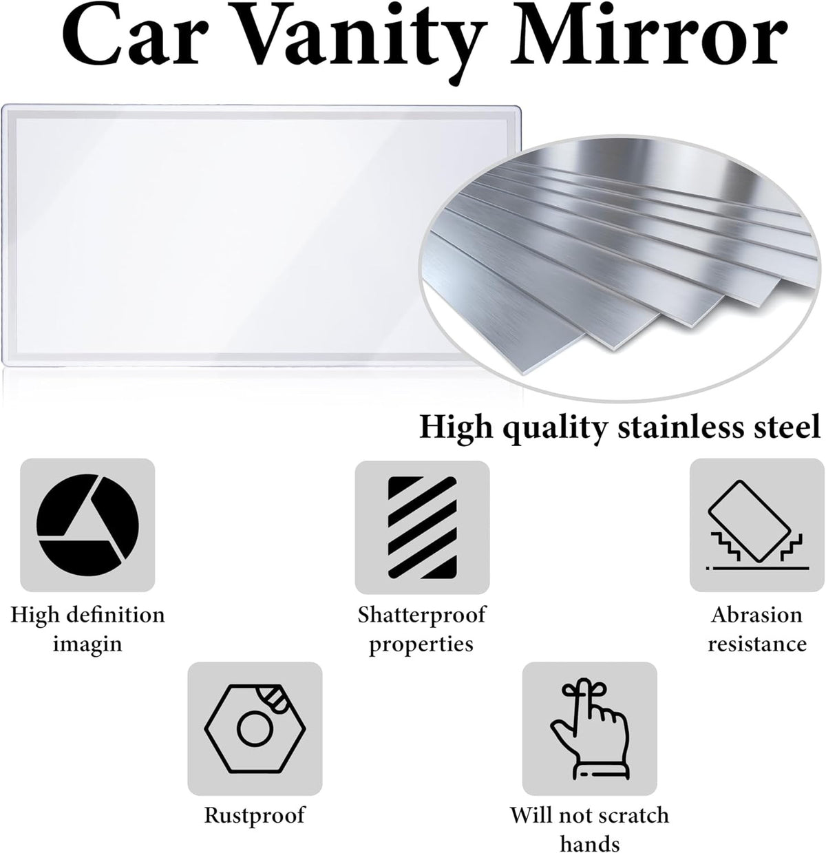 Portable Auto Mirror 15x8cm Adhesive Stainless Steel for Car SUV Makeup
