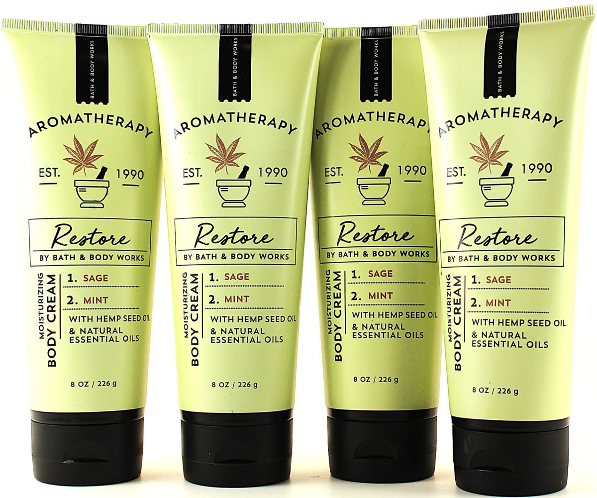 QTY 4 - Bath & Body Works RESTORE SAGE MINT Cream Lotion Moisturizer