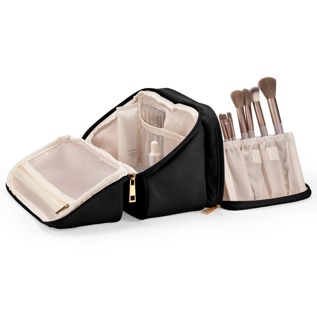 Large Capacity Travel Makeup Bag with Water-Resistant Material & Multiple Compartments