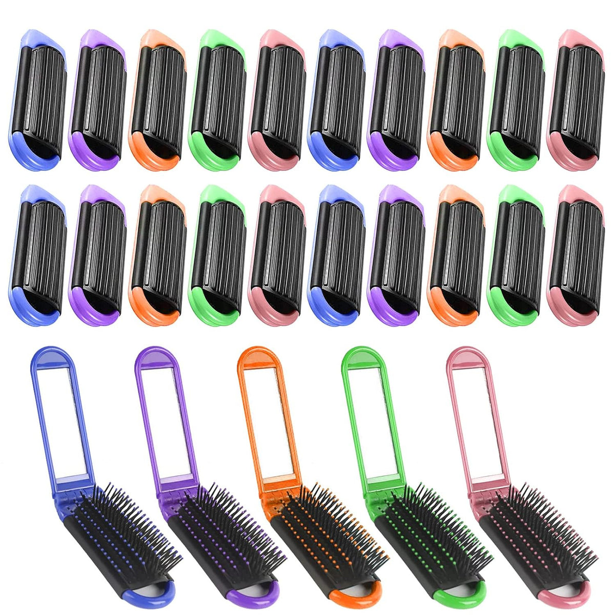 20 Pcs Foldable Travel Hair Brush with Mirror, Compact Portable Hairbrush Set