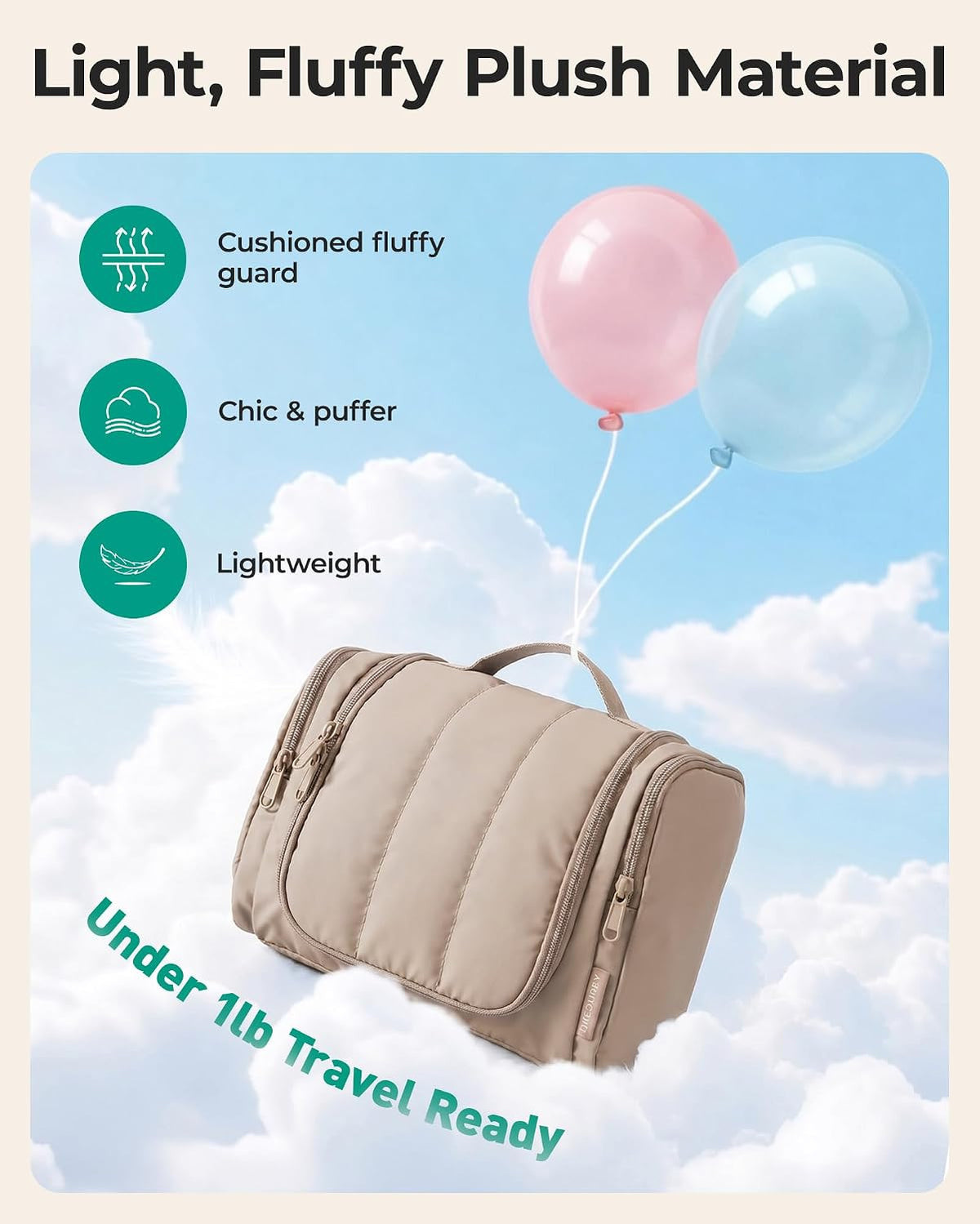 Water-Resistant Travel Toiletry Bag for Women with Hanging Hook – Puffy Organizer