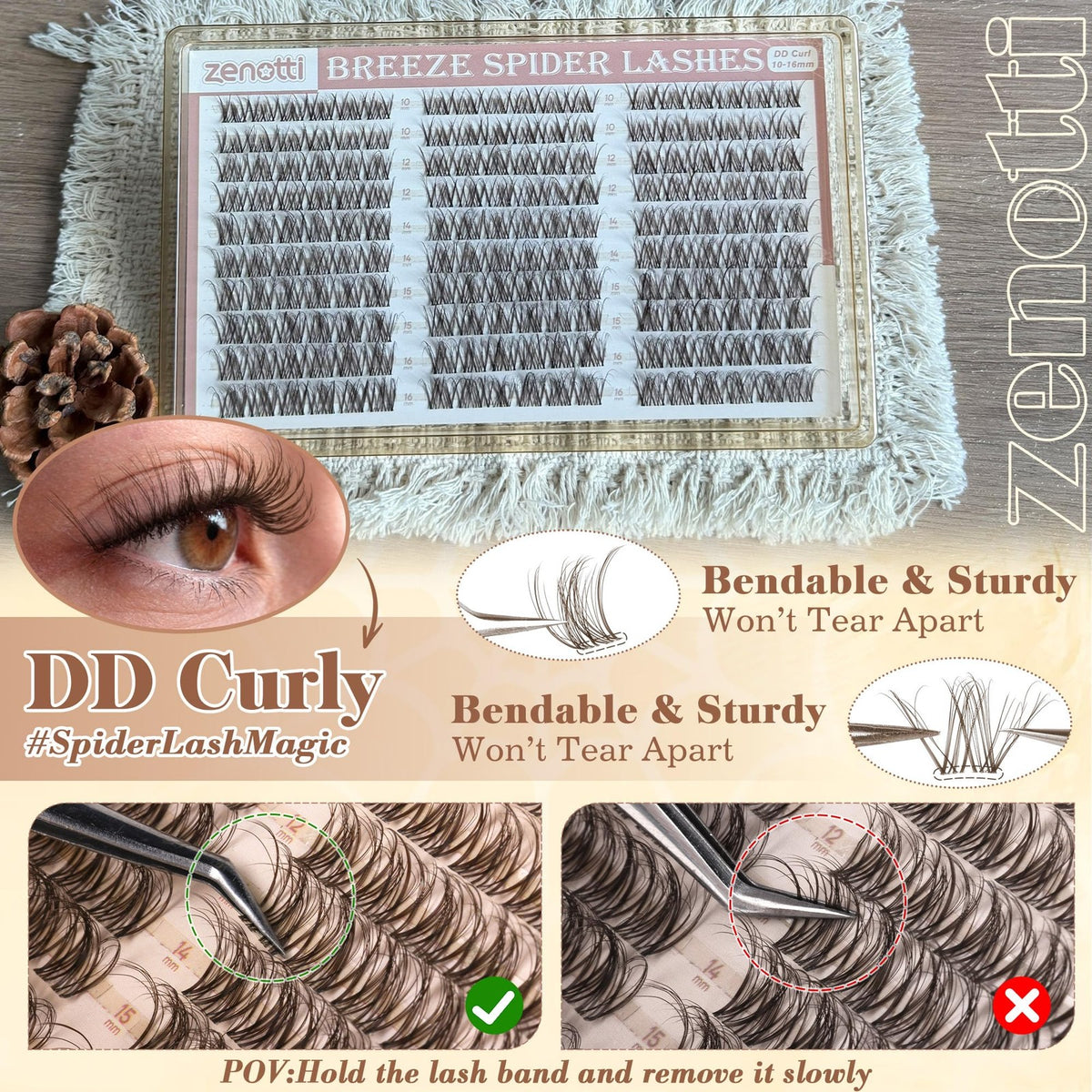 Brown Spider Lash Clusters - Wispy 3D Natural Eyelashes with Invisible Band