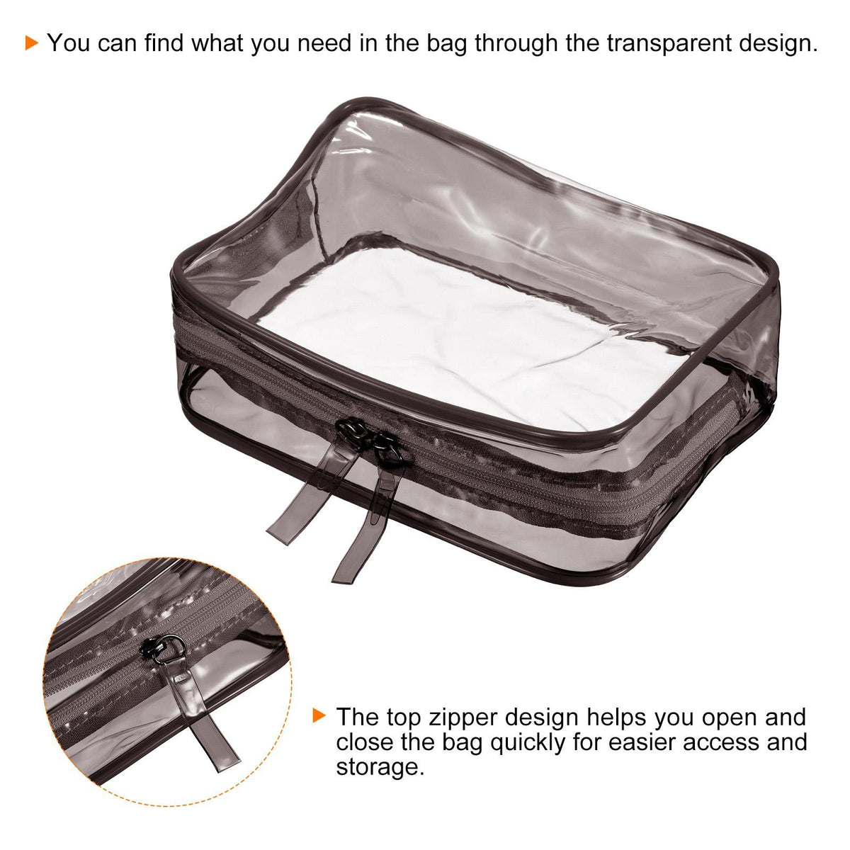 Clear Travel Toiletry Bag Waterproof Cosmetic Organizer Grey 6.7x2.4x4.7 Inches