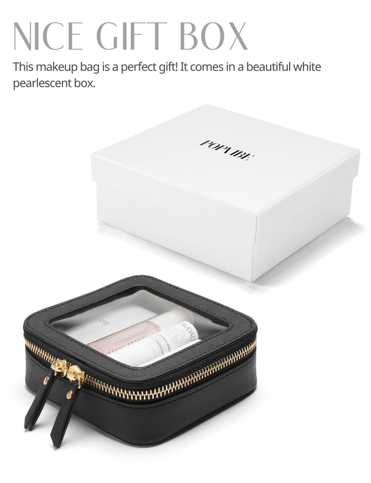 Mini Clear Black Makeup Bag - Compact Cosmetic Organizer for Travel & Daily Use