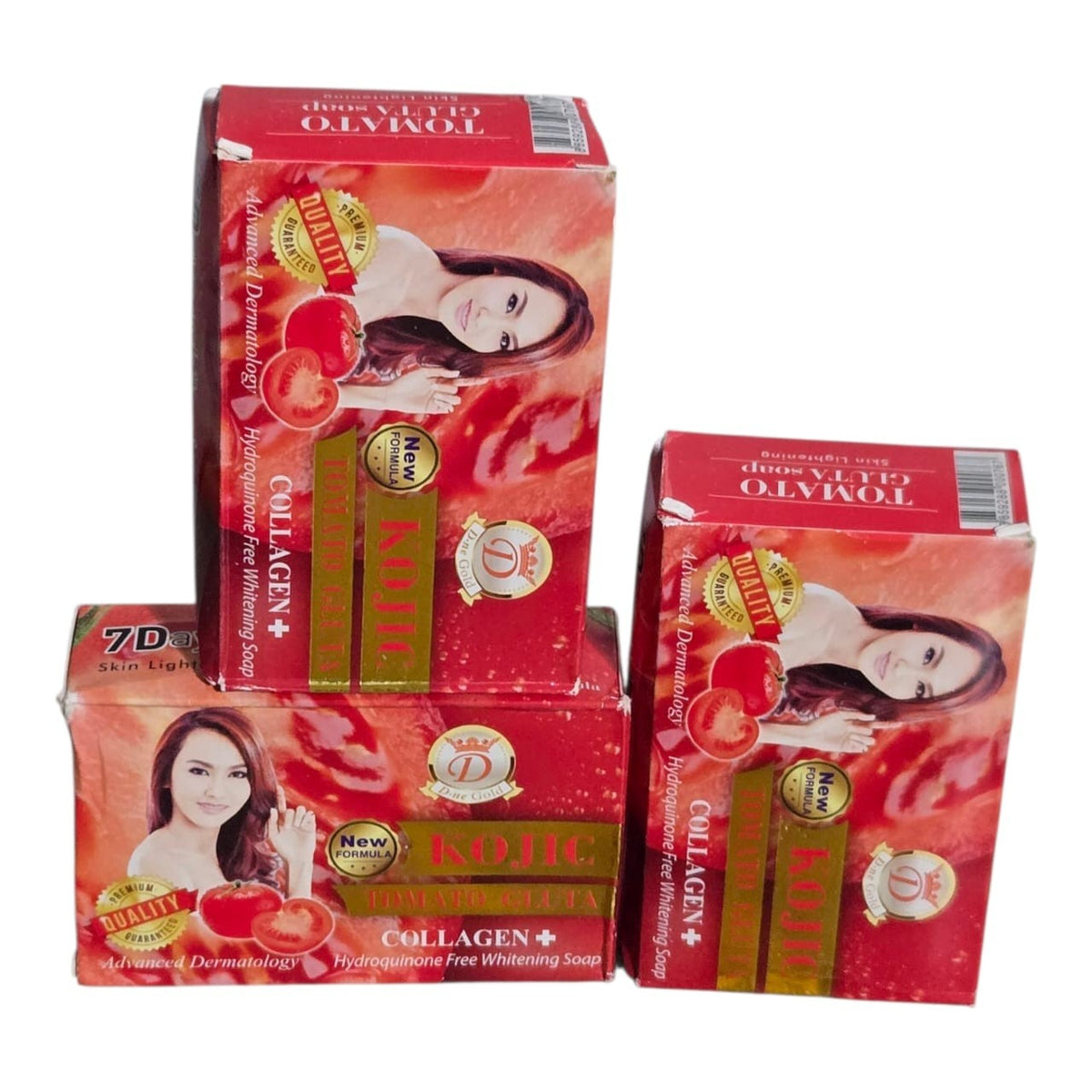 Kojic Tomato Gluta Collagen 7-Day Whitening Bar Soap Set - 3 Pieces, 160g Each