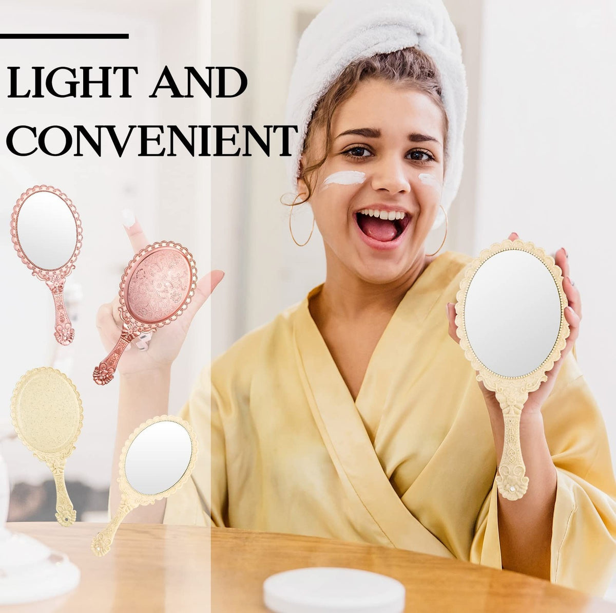 Vintage Handheld Makeup Mirrors Set - 20 Pieces with Handles, 9.8 Inches, Retro Flower Design