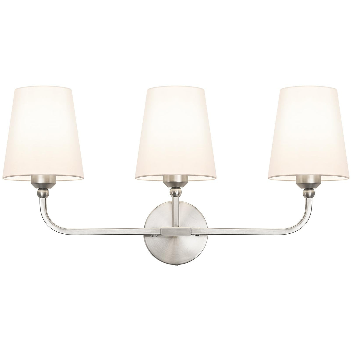 3-Light Brushed Nickel Bathroom Vanity Light Fixture with Fabric Shade