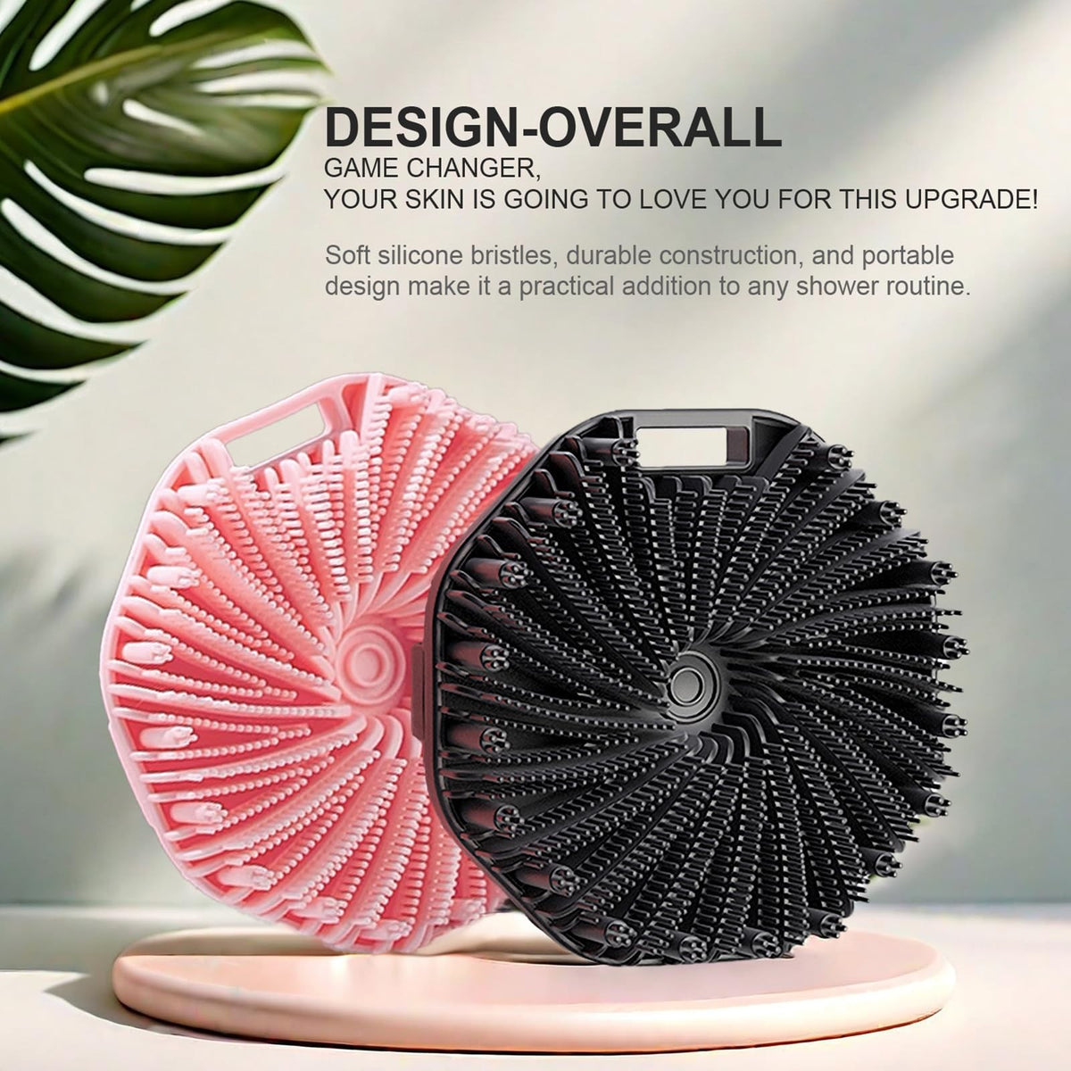 Silicone Body Scrubber, Exfoliating Medium-Bristle Brush, Black and