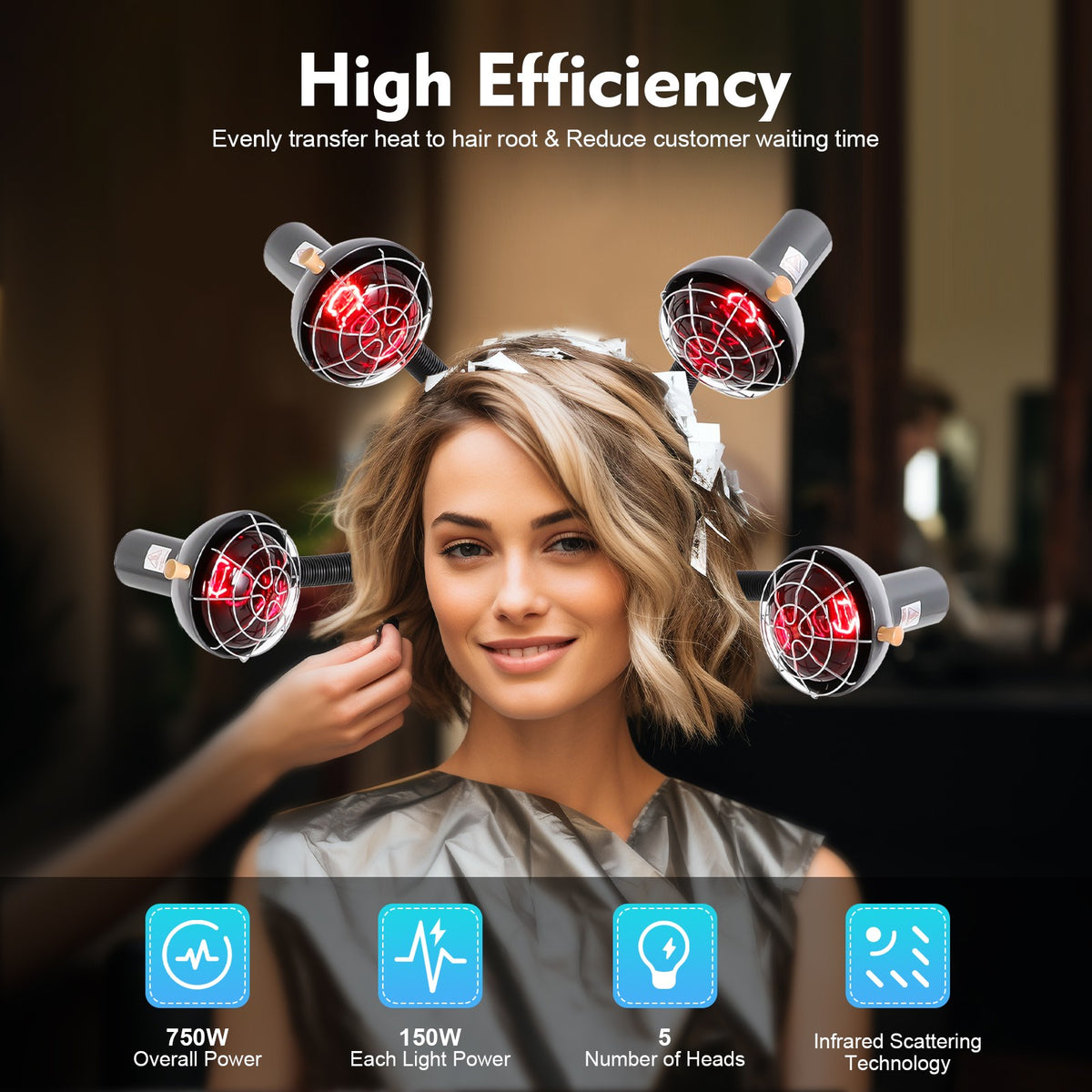 5-Head Infrared Light Therapy Lamp for Hair Perming & Dyeing Salon Equipment
