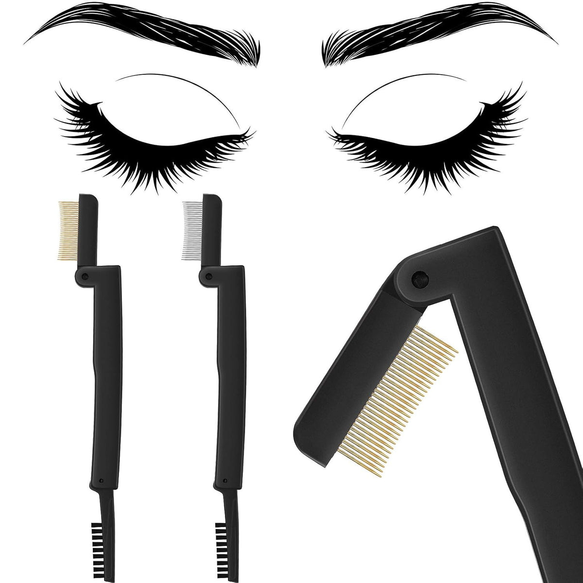 2PCS Folding Eyelash Comb & Eyebrow Separator Makeup Tool for Women