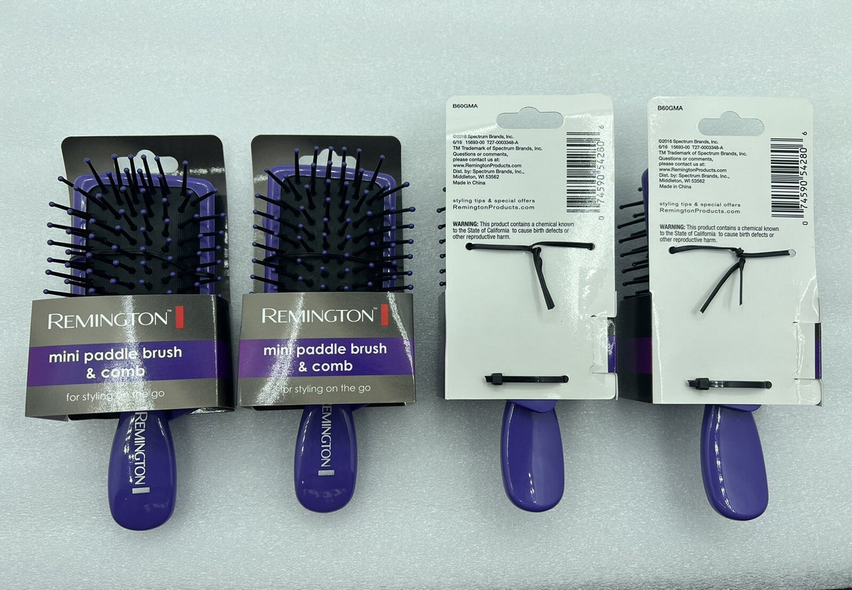 Remington Mini Paddle Hairbrush & Comb Set - Travel Styling Kit (Lot of 4)