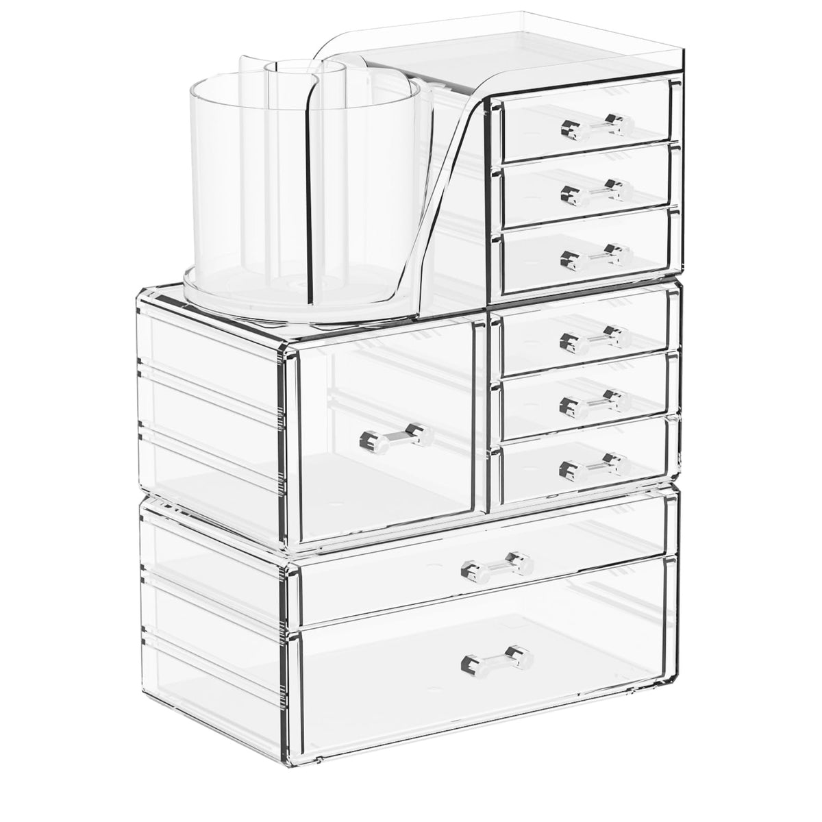 3-Pack Clear Acrylic Makeup Organizer with 9 Drawers for Vanity and Skincare