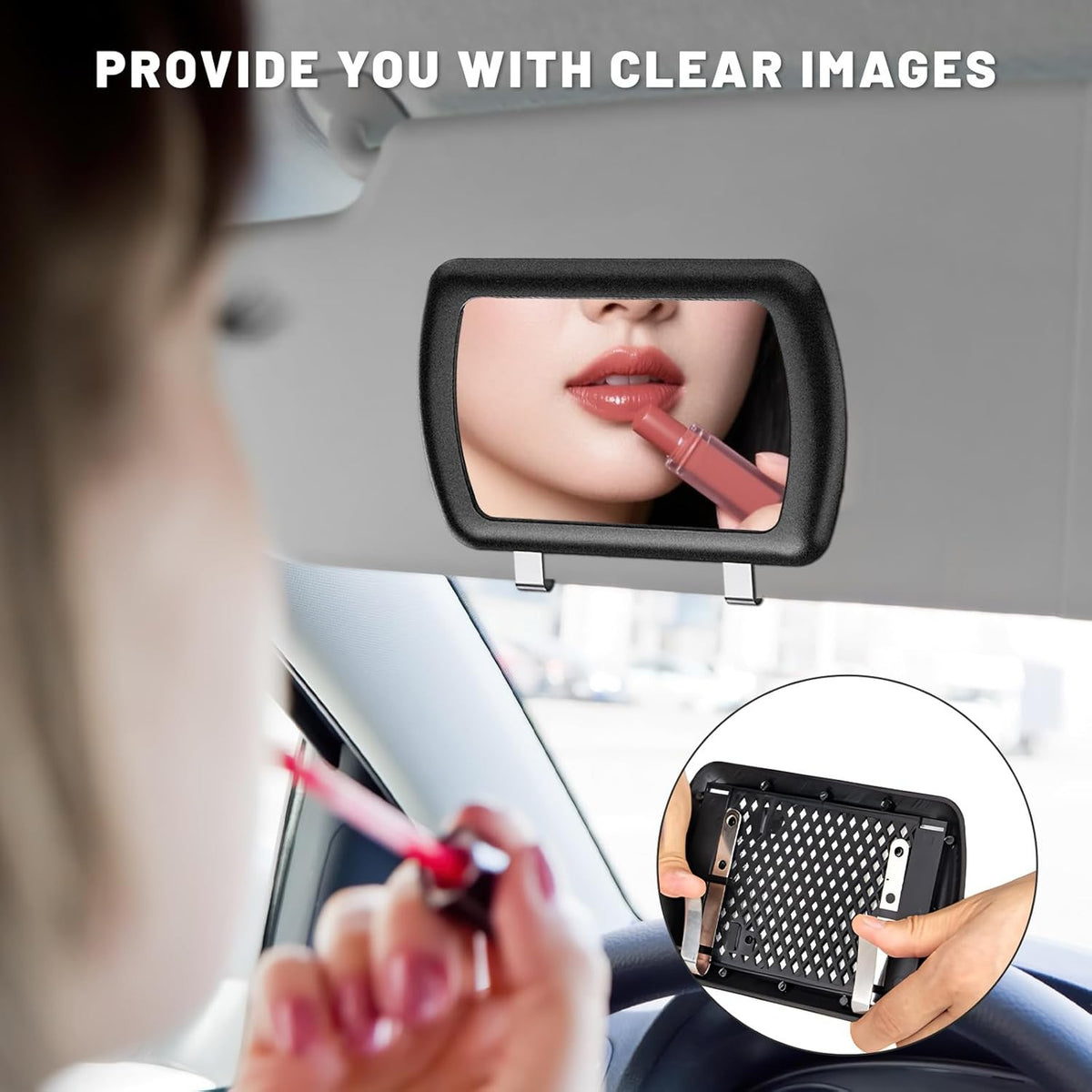 Car Sun Visor Vanity Mirror 6.57 x 4.33 Inches Clip-On Rear View Sun-Shading 2 Pack
