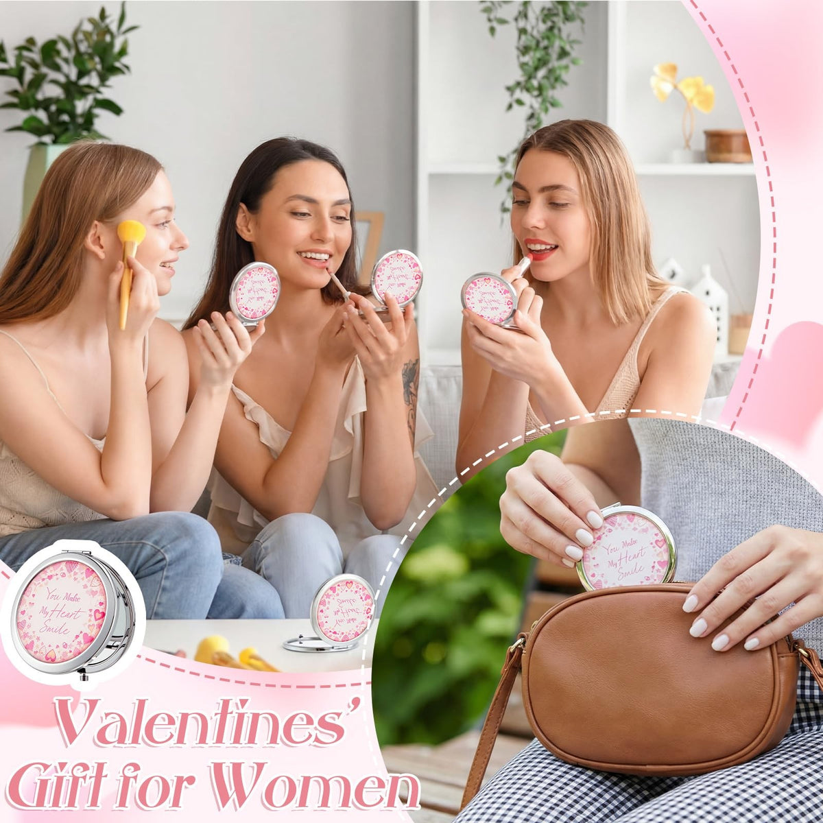 Valentine Compact Mirror Gift Set with Greeting Cards and Organza Bags - Bulk Pack of 12