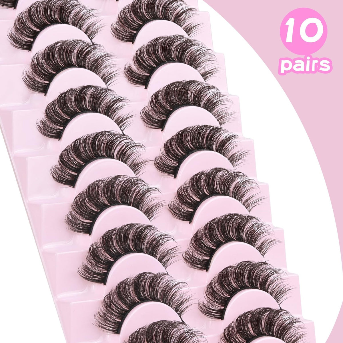 Russian Curl False Eyelashes 10 Pairs Vegan Wispy Strip Lashes for Makeup & Cosplay