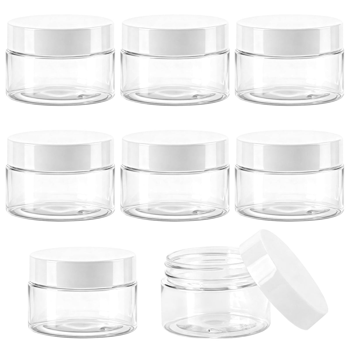 8 Pack Small Plastic Cosmetic Containers with Lids, Travel Storage Jars 1oz - White