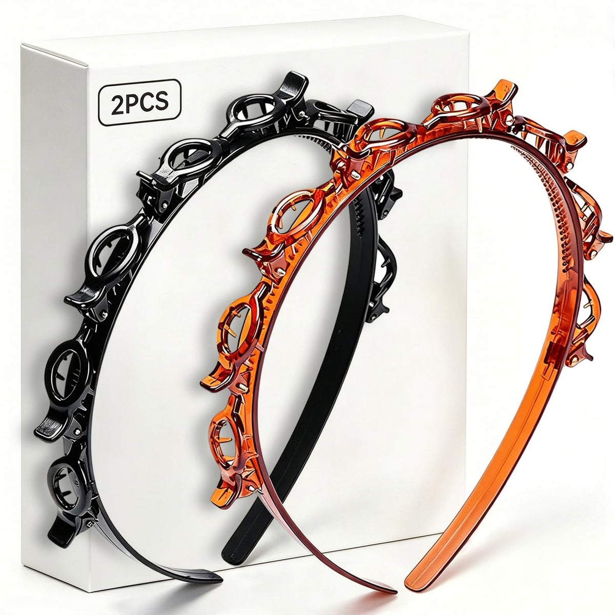 Headband with Clips,2Pcs 2 Count (Pack of 1), ['Black', 'Brown']