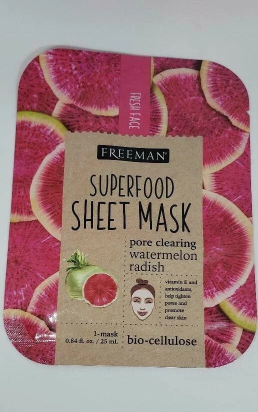 Freeman Superfood Natural Facial Sheet Mask - Pore Clearing Radish (Lot of 2)