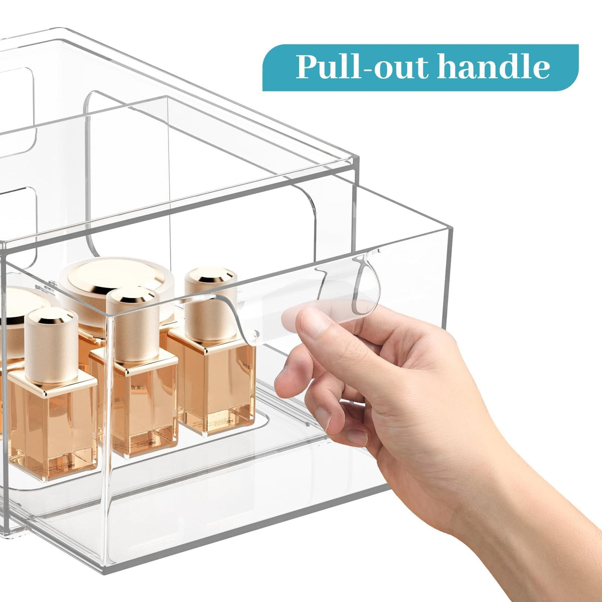 Stackable Clear Plastic Makeup Organizer Drawers with Handles