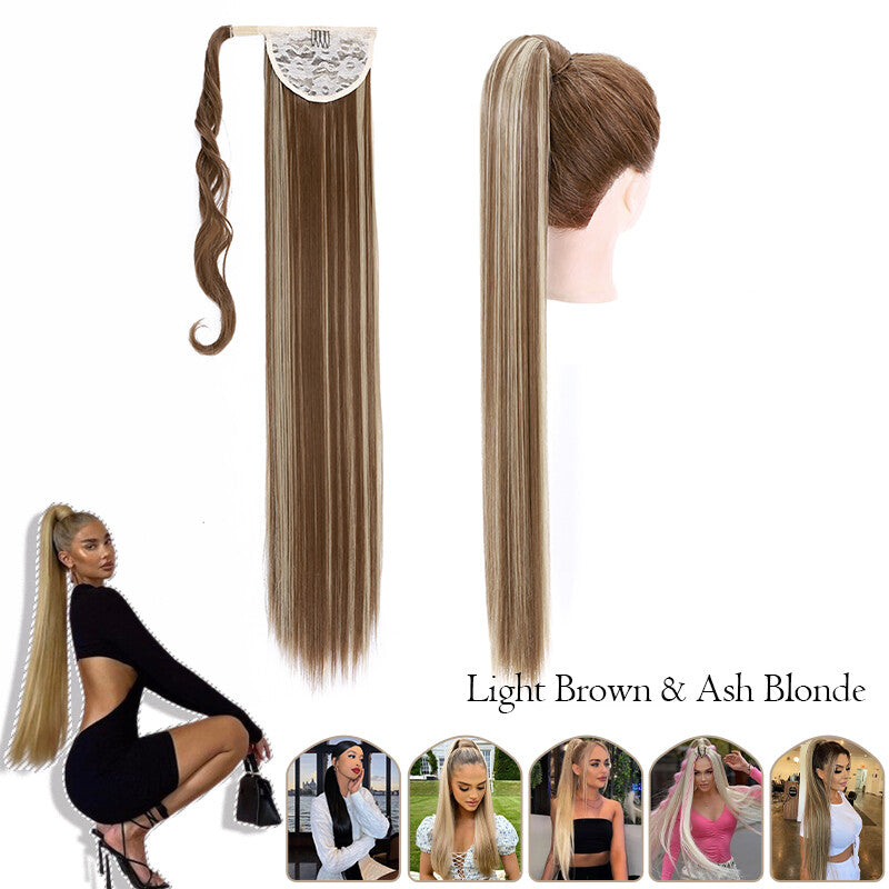 Mega Thick Wrap-On Ponytail Extensions - Natural Human Hair, Curly Wavy Straight