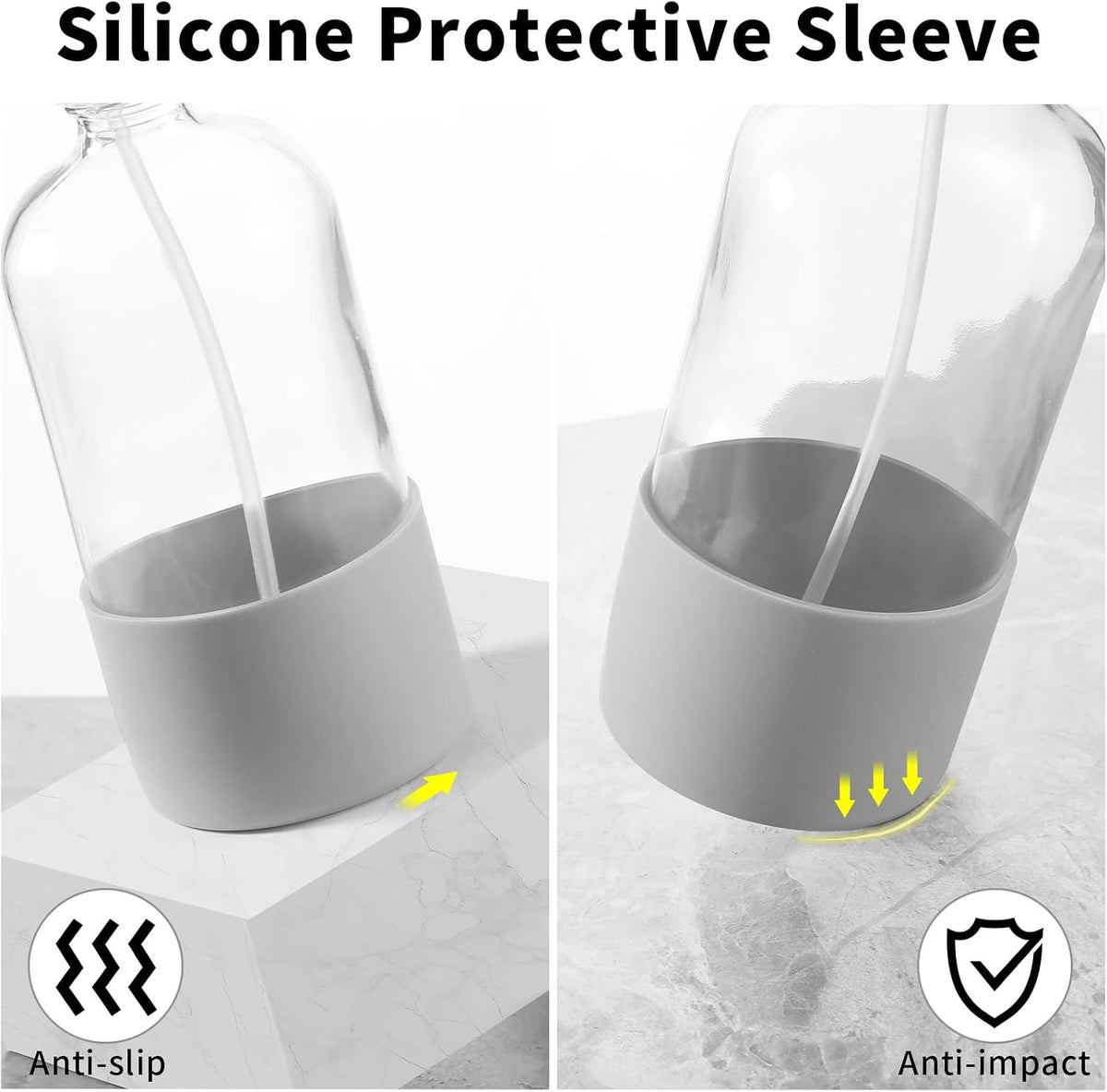 16oz Glass Spray Bottles with Silicone Sleeve - Refillable & Leak-Proof