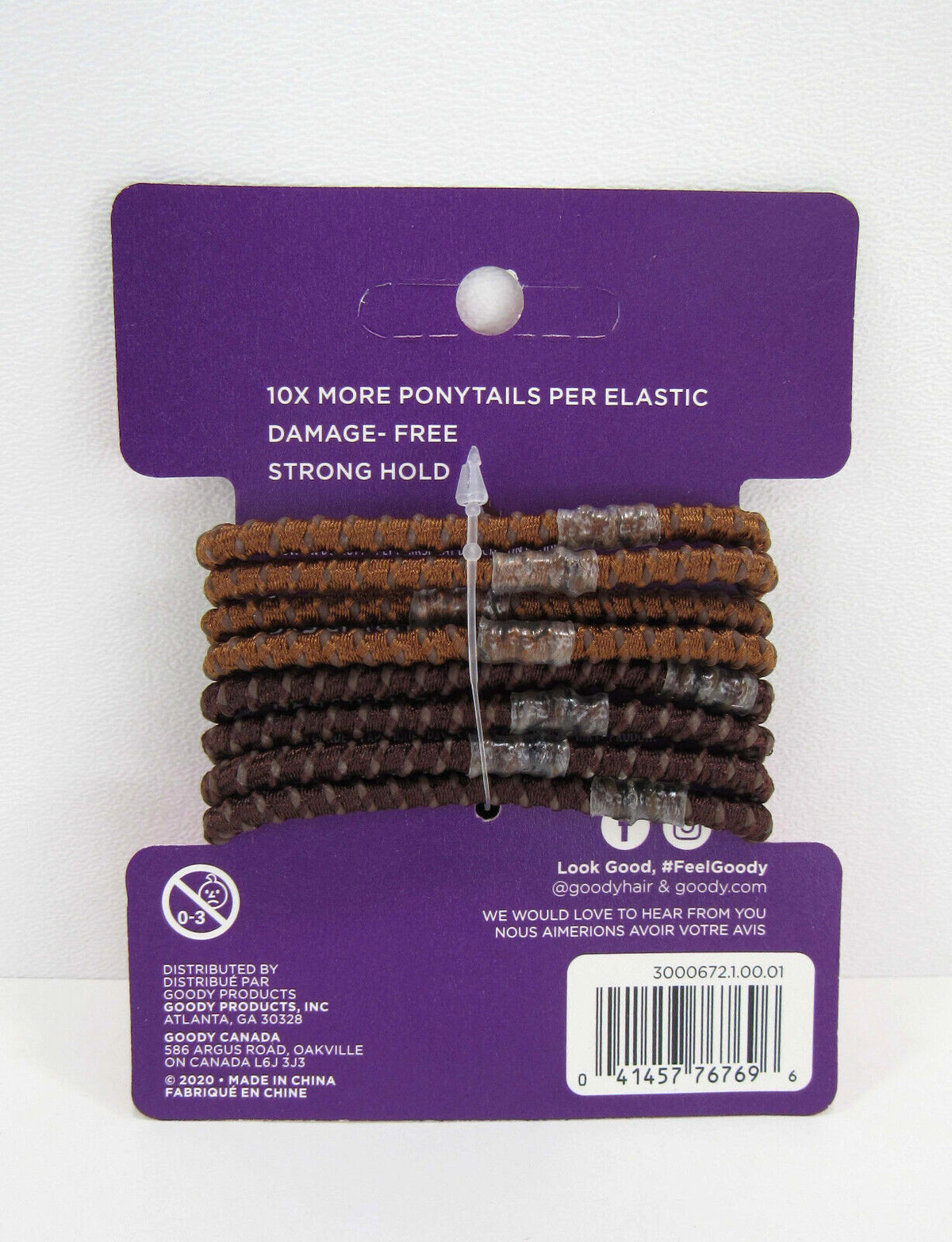 GOODY OUCHLESS ELASTIC HAIR TIES 76769 BROWN ANTI-SLIP SLIDEPROOF,