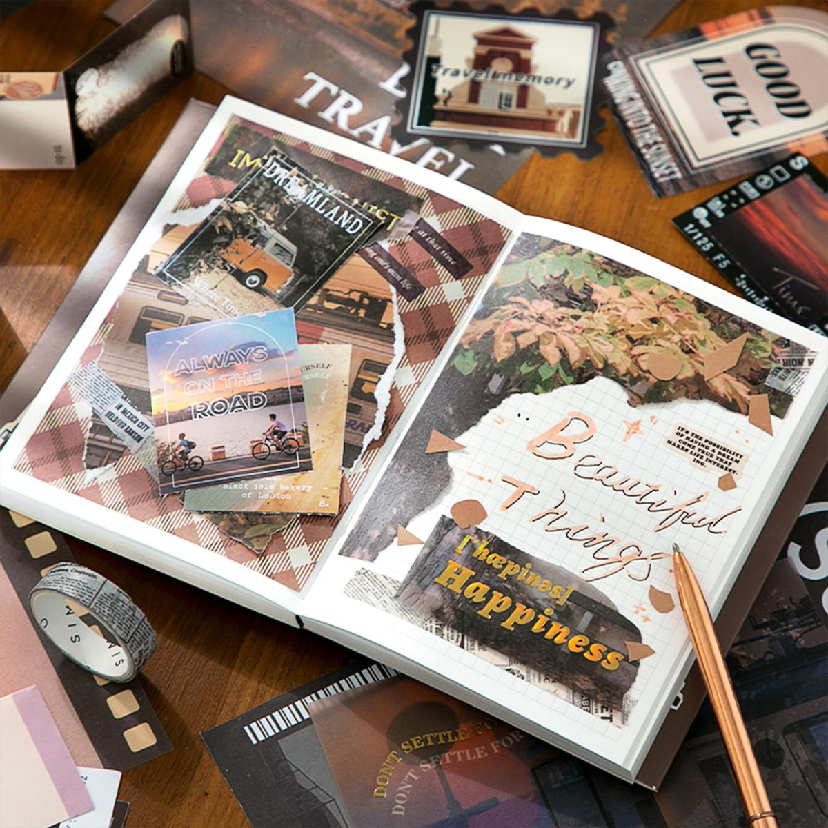 Travel Scrapbooking Supplies Kit with A6 Notebook and Vintage Paper Crafts
