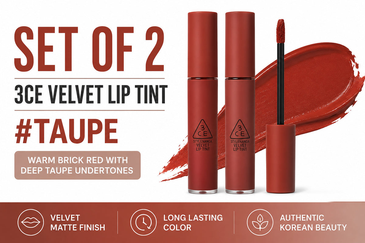 3CE Velvet Lip Tint Taupe Pack of 2 - Long Lasting Matte Lip Stains