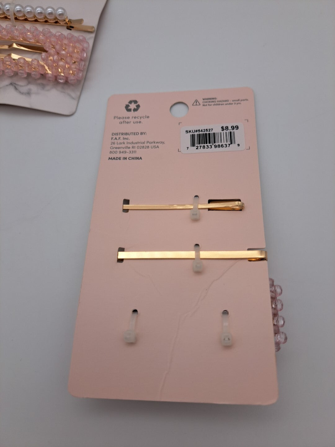 Hive And Co. Pink Beaded Barrette Pearl Bobby Pin Jewel 2 PACKS