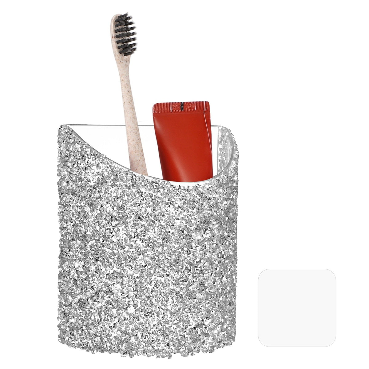 Wall-Mounted Makeup Brush Holder with Clear Adhesive Silver 4.3x4.7 Inches