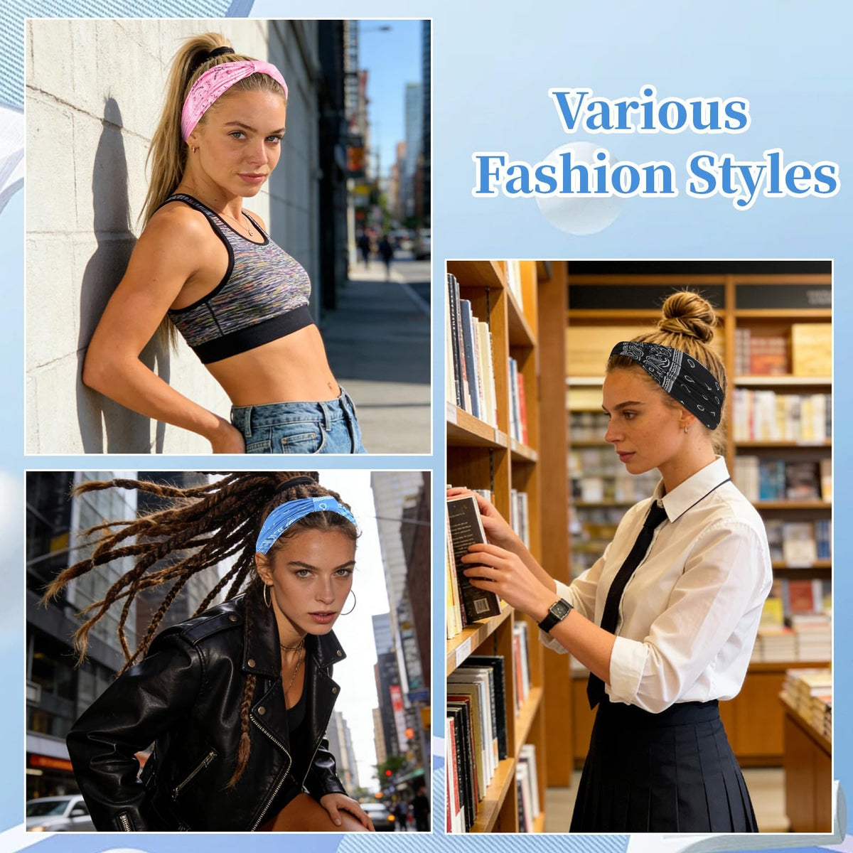 YARIEW Boho Wide Bandana Headbands - 1 Count (Pack of 6),